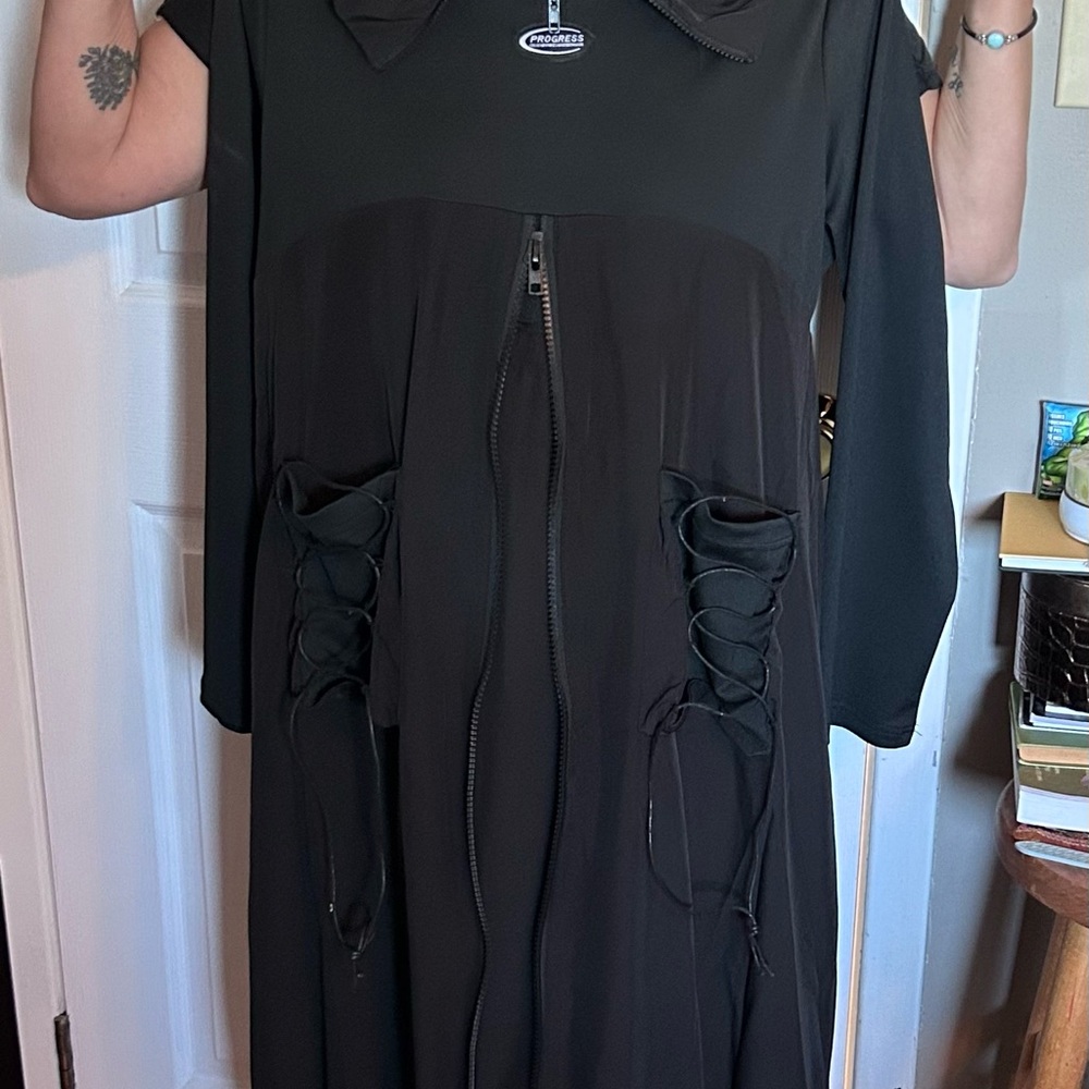 Black Long Sleeve Casual Dress with Peter Pan Collar